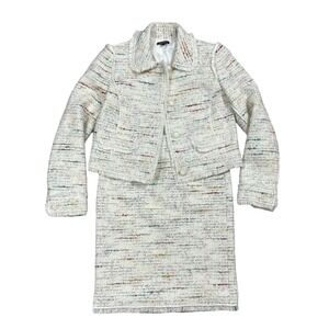 Worth NY Tweed and Glitter Blazer and Skirt Suit Set